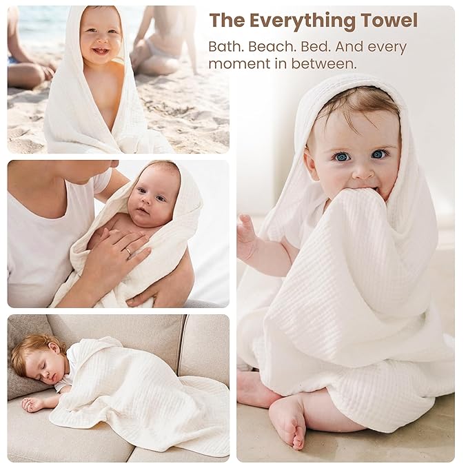 Muslin hooded baby towel set for daily bath use