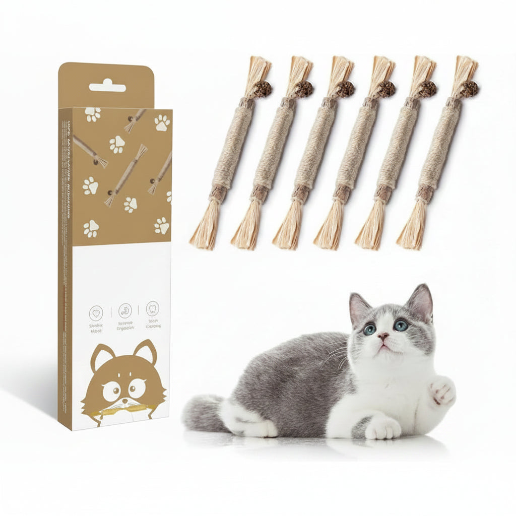 Cat Chewing on Silvervine & Catnip Stick