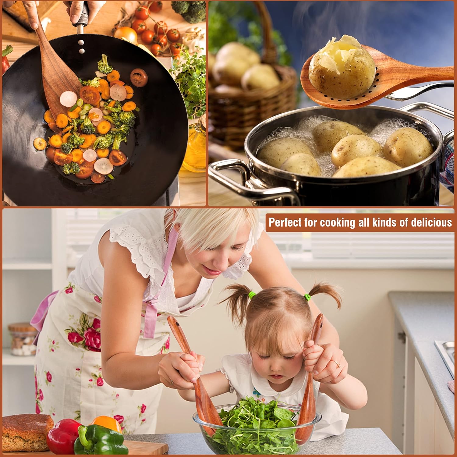 Heat Resistant Wooden Cooking Spoons