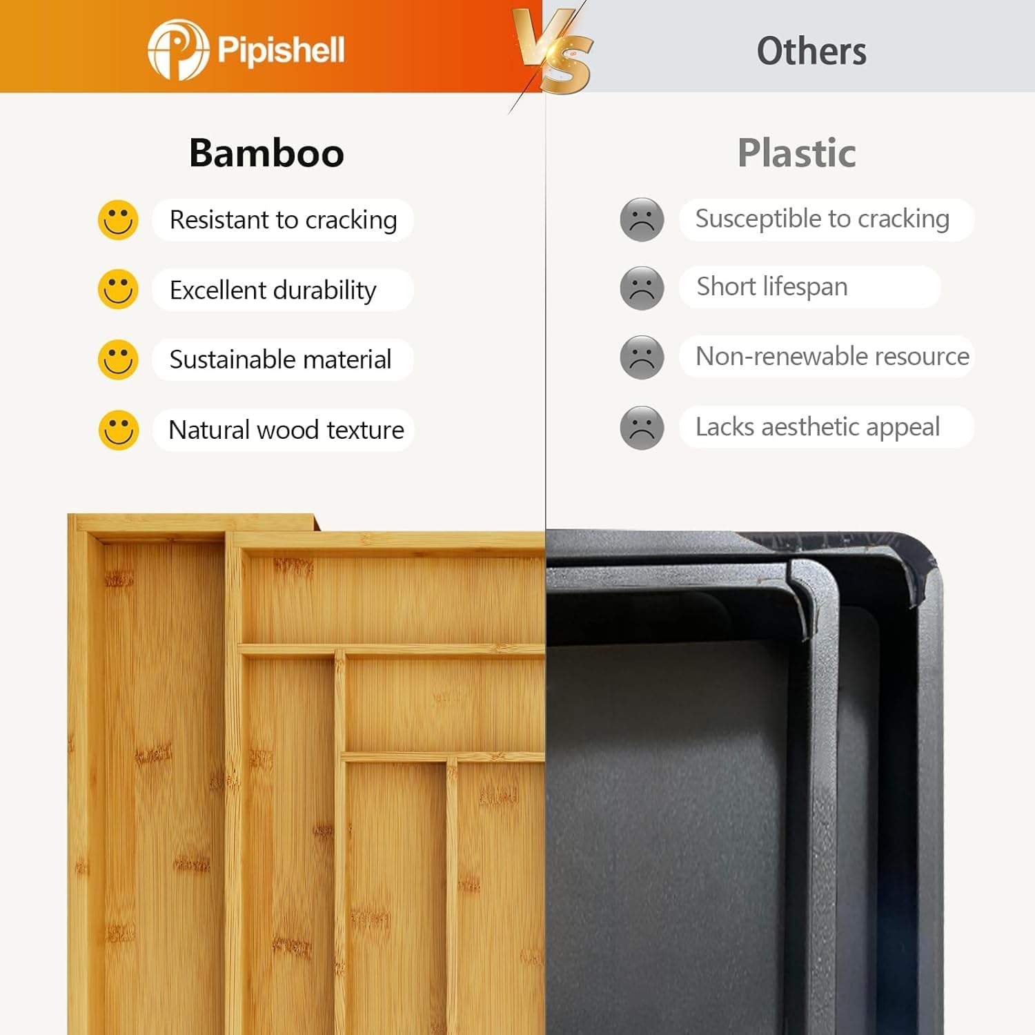 Bamboo drawer tray for organized home storage