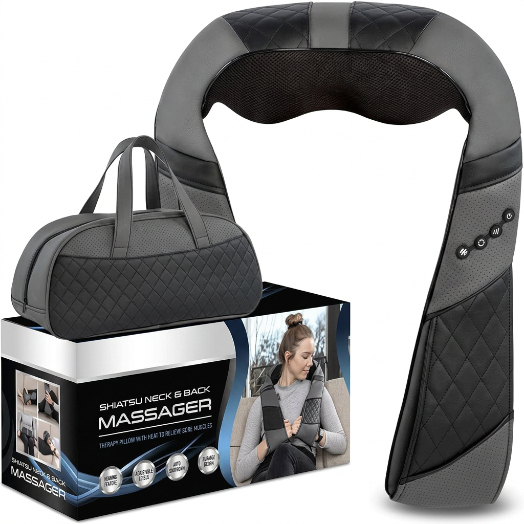 Neck and back massager pillow with 3D kneading design for home use