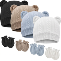Newborn baby bear ears hat and mittens set soft cotton infant accessories