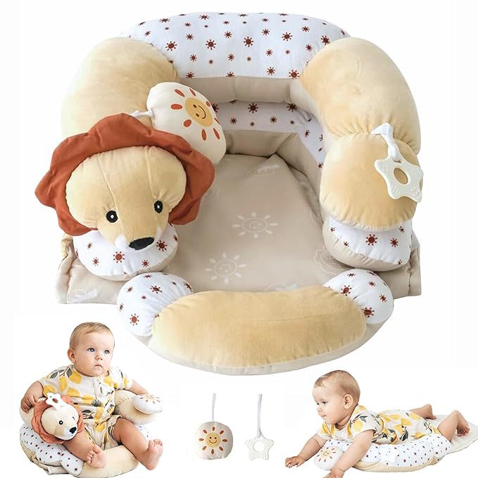 Newborn and toddler play mat with seated support and toys for early learning