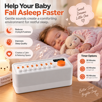 Newborn nursery sound device with compact tabletop body and easy-access control panel