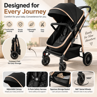Newborn pram style stroller with large extendable canopy and protective front bumper bar