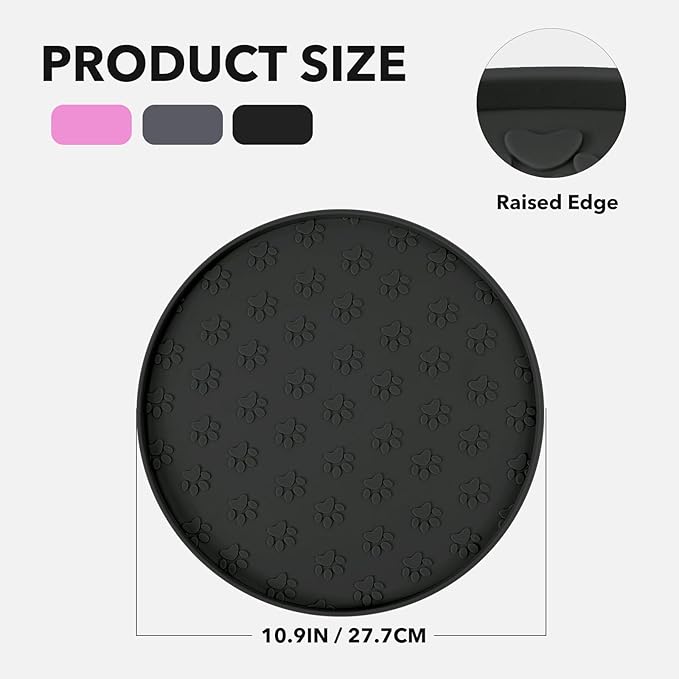 Non-slip silicone pet mat, stays in place during mealtime.