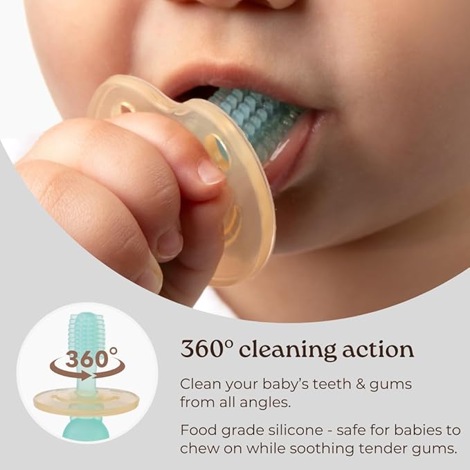 Non-toxic silicone baby toothbrush, BPA-free and made from food-grade silicone.