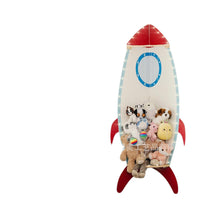 Nursery furniture hanging organizer with wall-mounted design for stuffed animal storage.