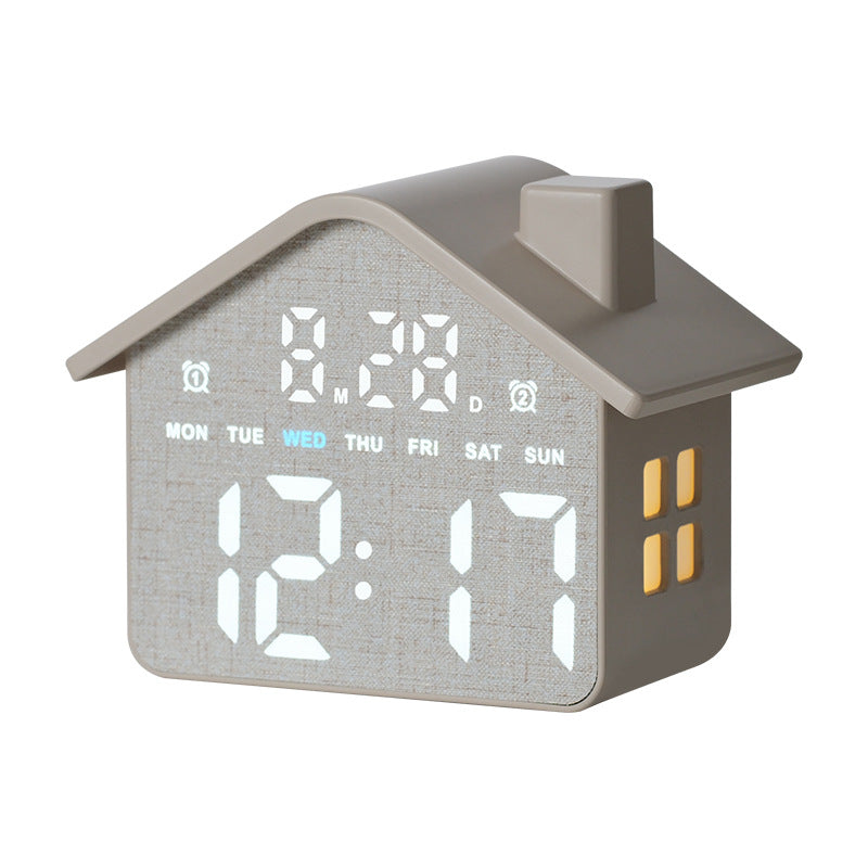 Digital House-Shaped Alarm Clock – Temperature Display & LED Dimmer