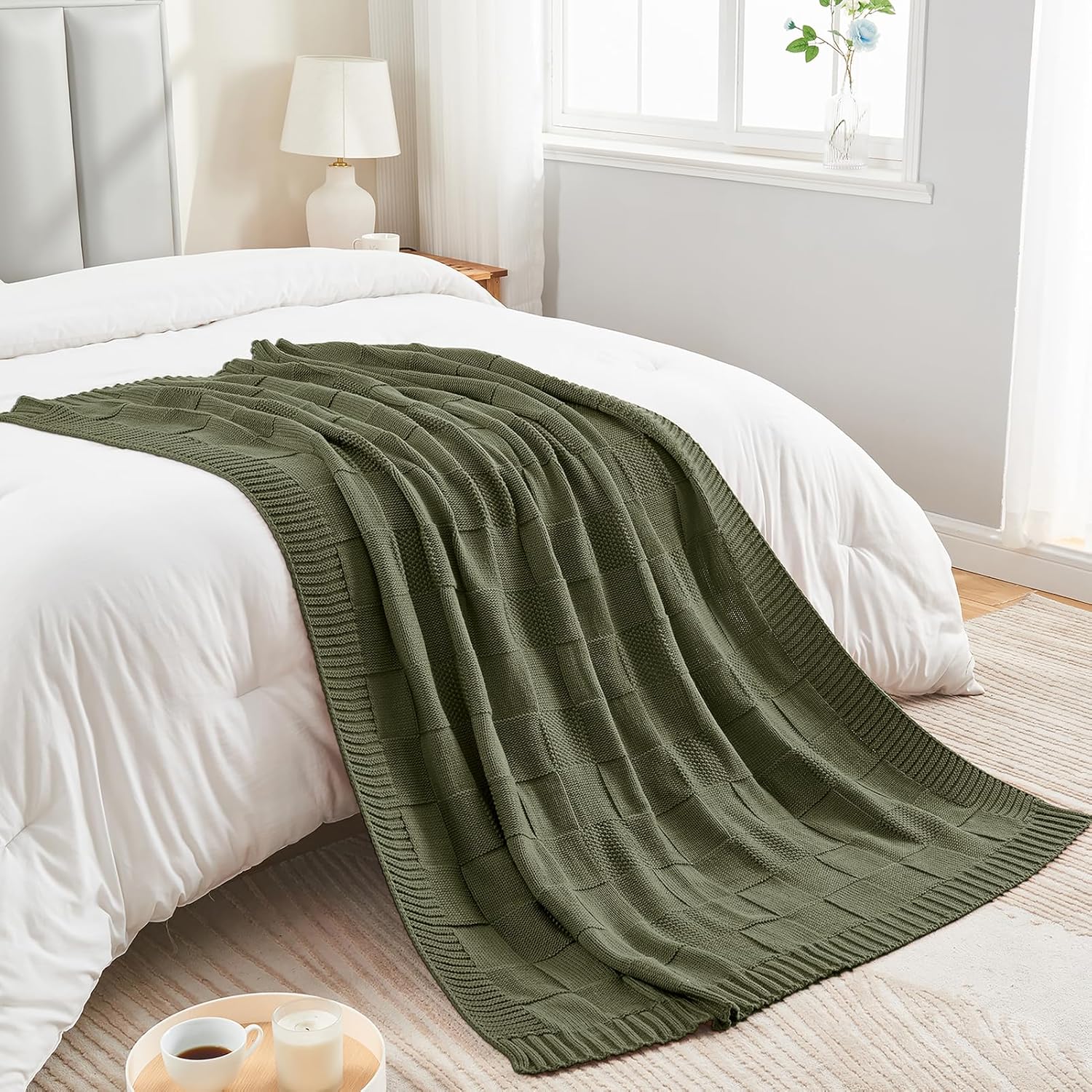 Soft Knitted Check Blanket for Sofa Couch and Bed Styling