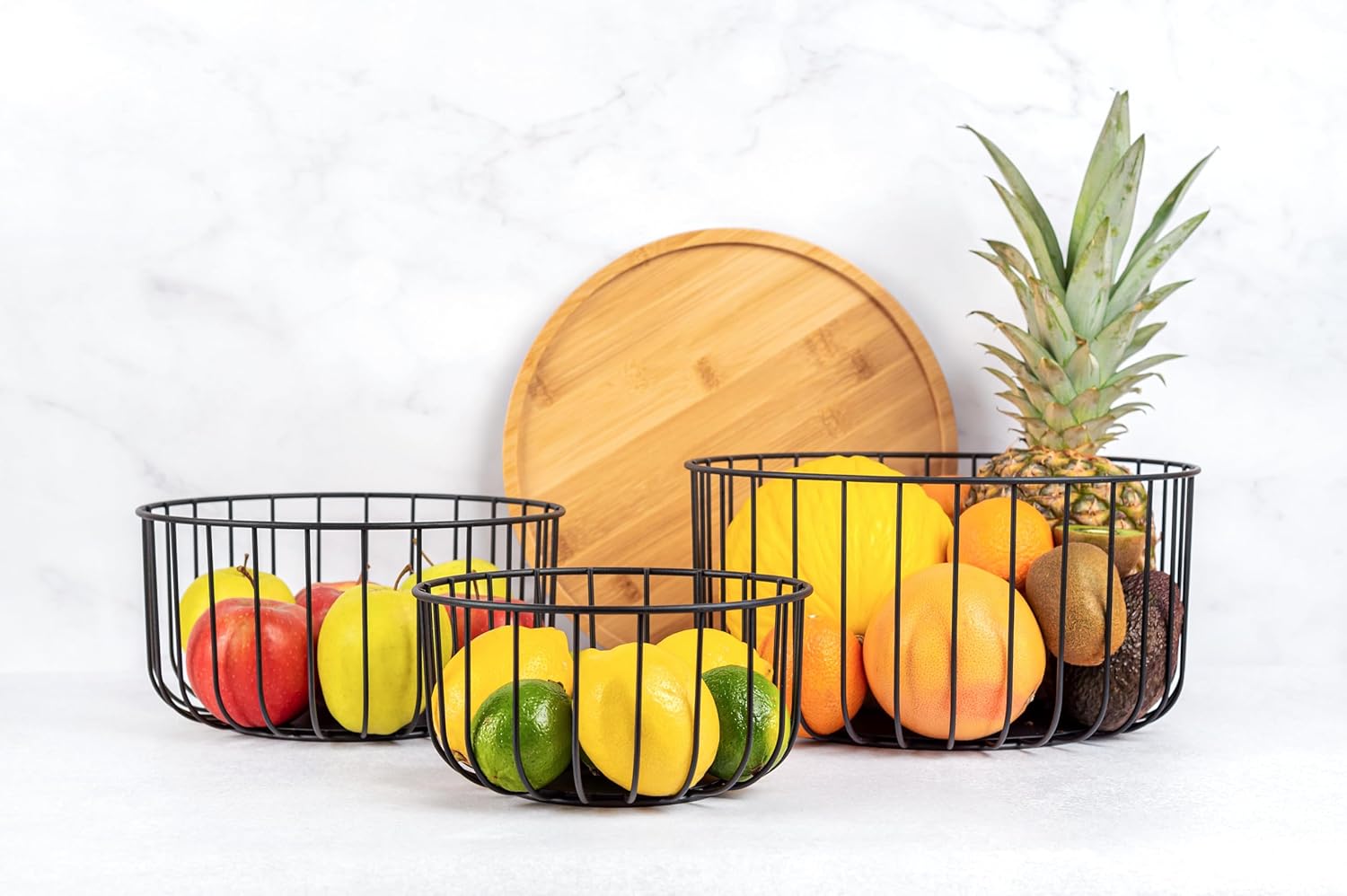 Space-saving kitchen counter basket organiser set