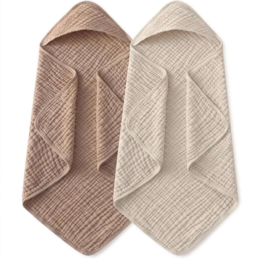 2-Pack Organic Muslin Cotton Hooded Baby Towels for Newborns and Toddlers