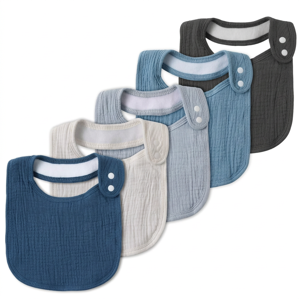 Organic muslin bibs for baby boys and girls, perfect for drooling and teething.