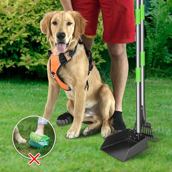 Outdoor dog waste scooper long handle tool for hygienic yard cleaning