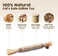 Three natural Silvervine cat sticks for chewing and dental care
