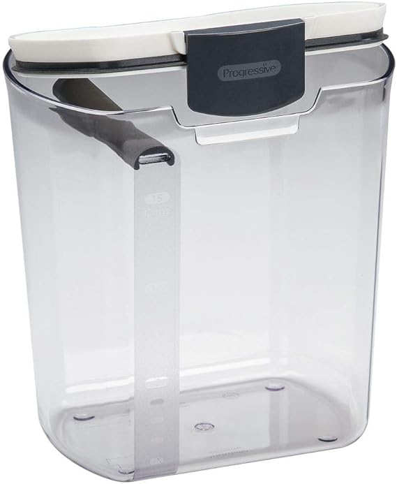 Pantry storage container set for dry food ingredients, snacks, grains, and baking supplies.