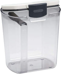 Pantry storage container set for dry food ingredients, snacks, grains, and baking supplies.