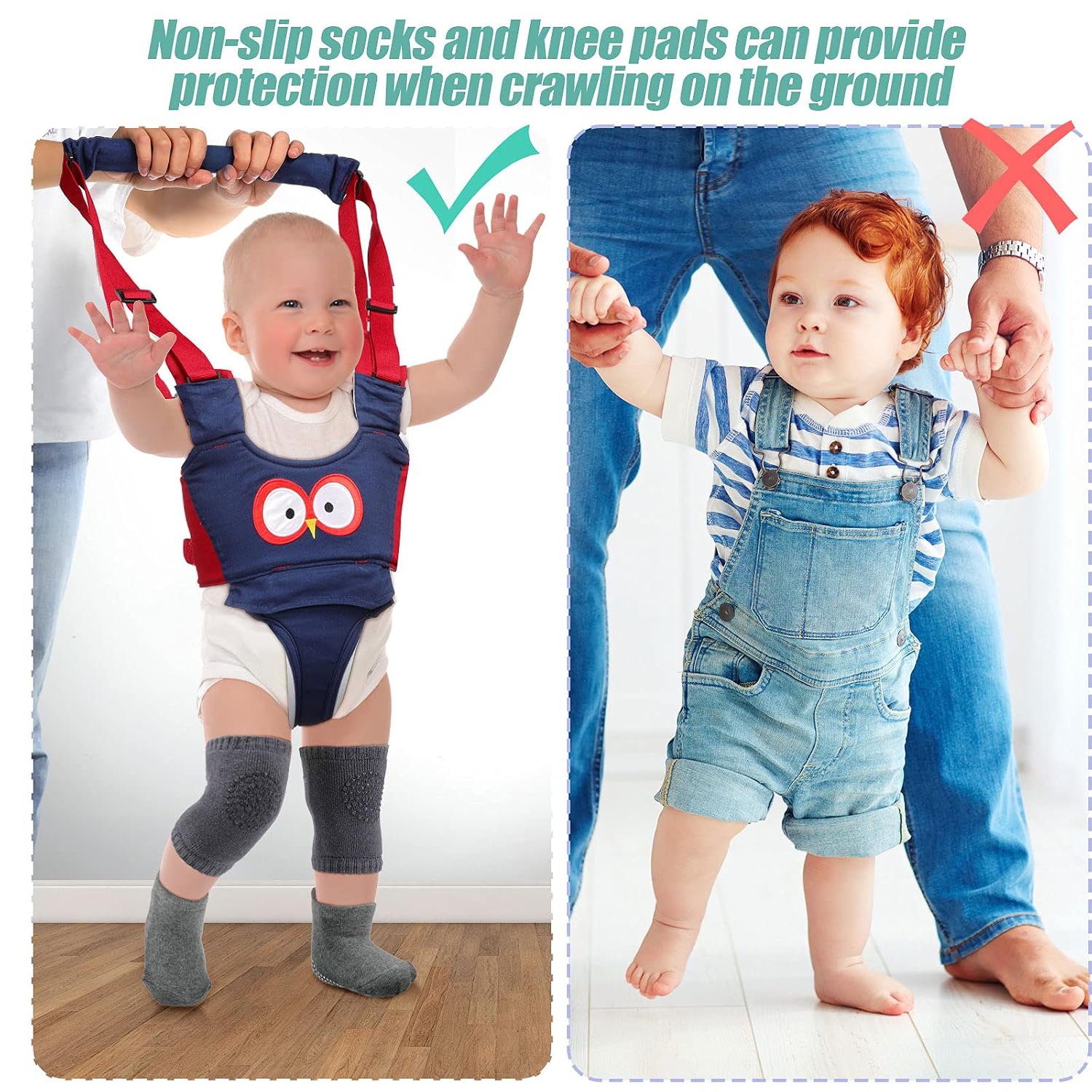 Parent guidance handle attached to toddler walking support harness