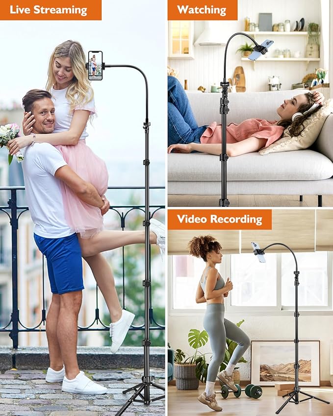 Overhead Phone Holder with Flexible Gooseneck on 85" Tall Phone Tripod, Perfect for Content Creation