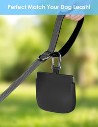 Portable black dog treat pouch with belt clip for easy access during walks and training