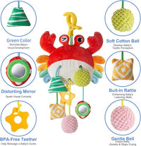 Portable baby toys for car seat and stroller, soft and safe for infants.