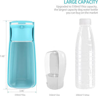 Portable dog water bottle with attached collapsible bowl, 12oz and 19oz options