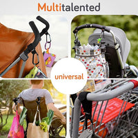 Portable stroller hooks for bags, lightweight and easy to store when not in use.