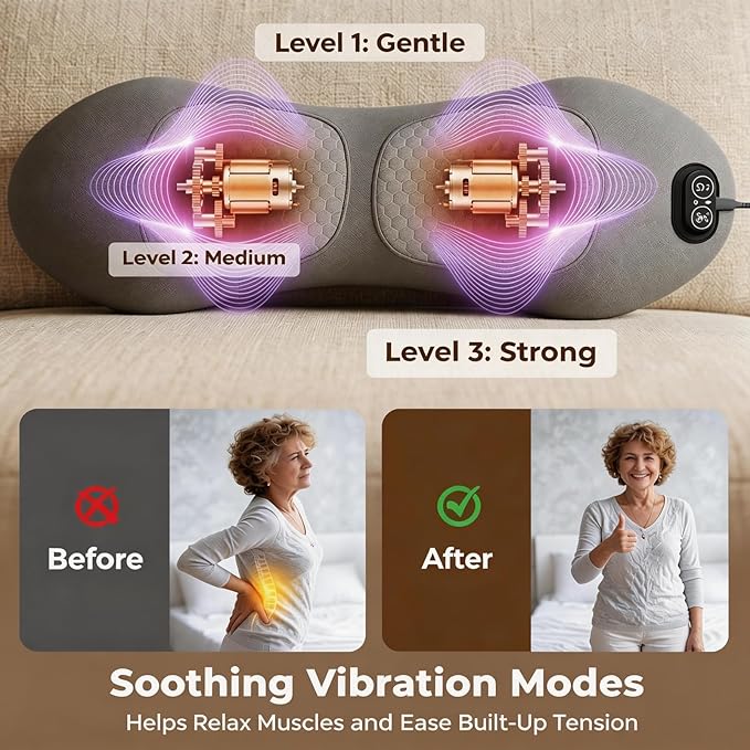 Portable back massage pillow with compact pillow-style design
