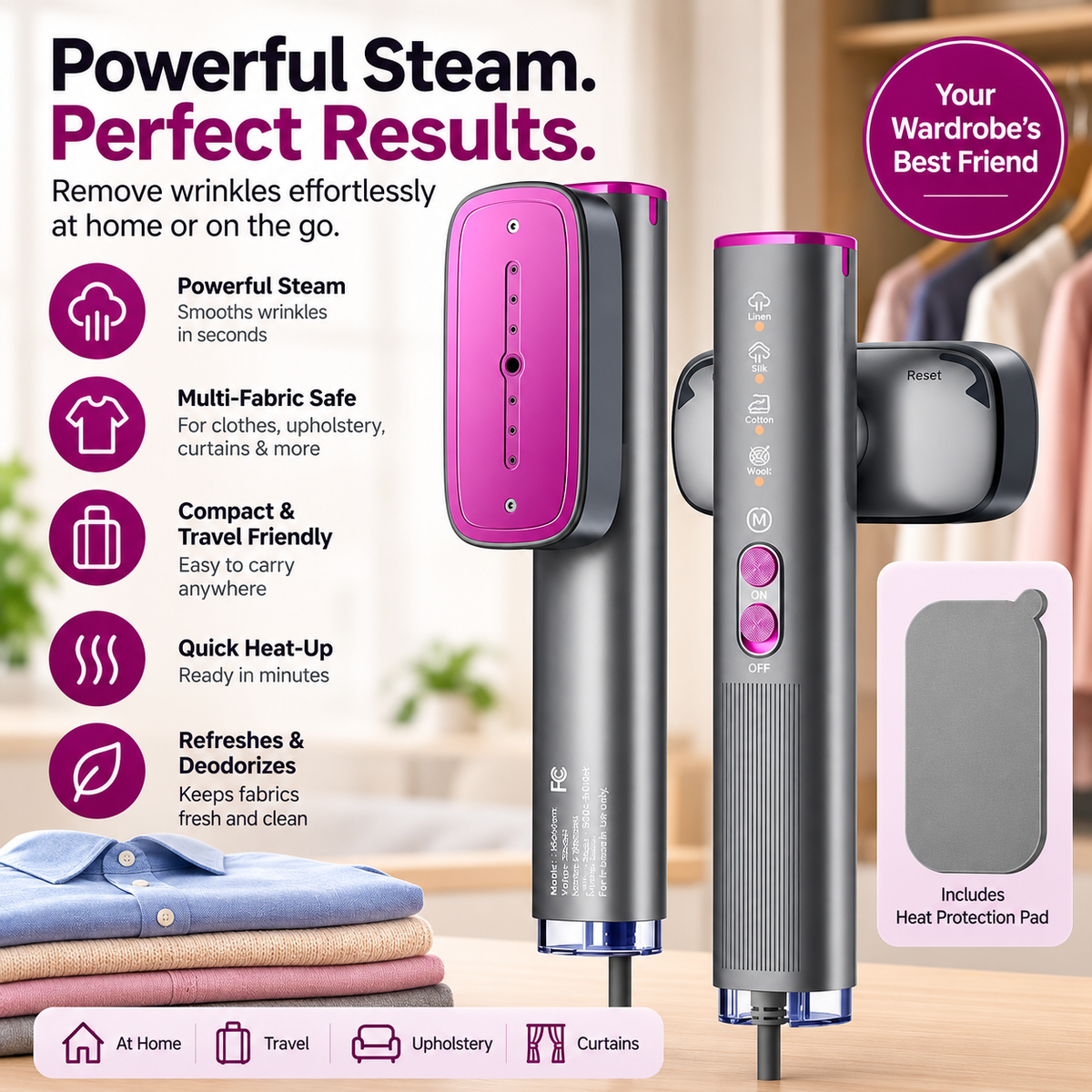 Handheld Travel Iron & Steamer with Fast 30s Heat-Up