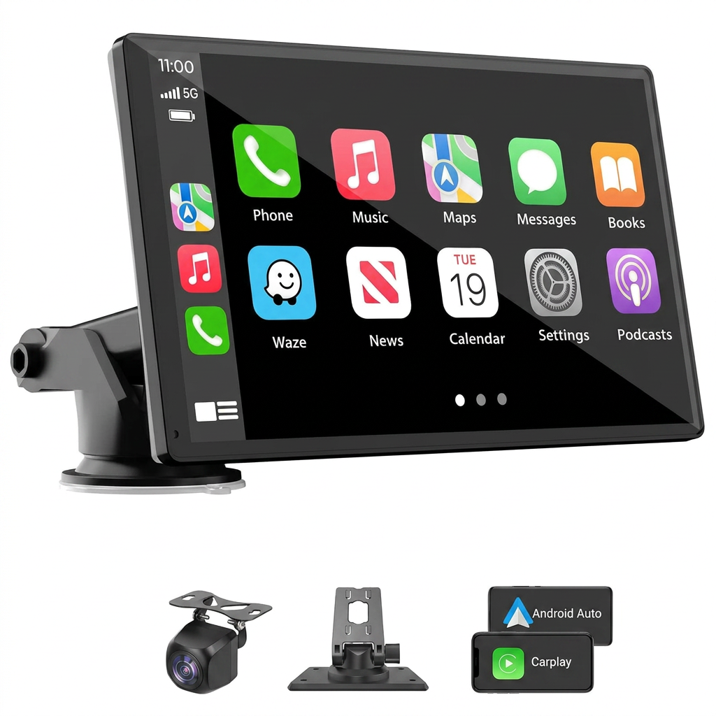 Portable wireless car multimedia player with compact display