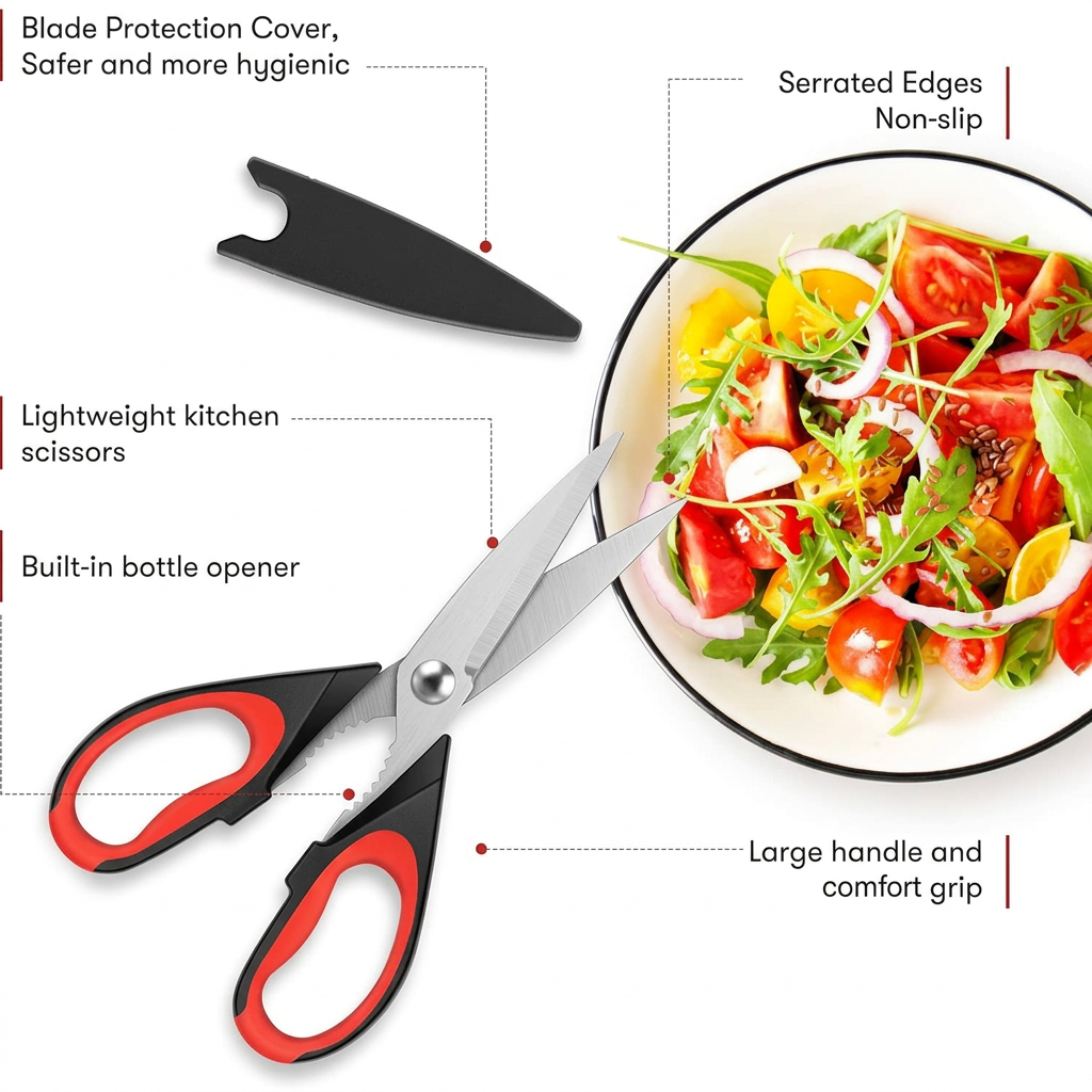 Stainless Steel Kitchen Cutting Scissors Set with Protective Sheath