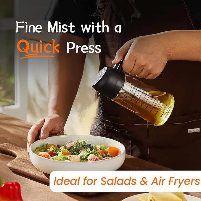 2-in-1 Oil Spray Bottle for Kitchen Cooking and Salad Use