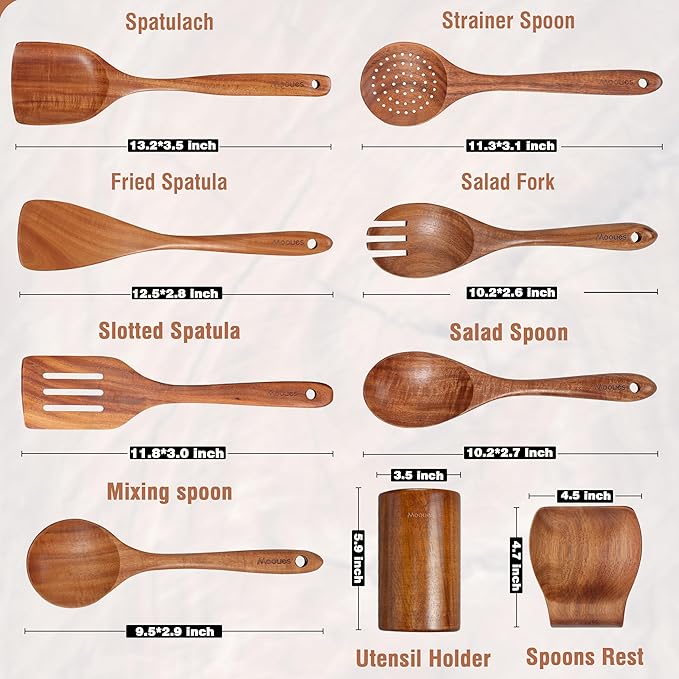 Wooden Kitchen Tools with Spoon Rest