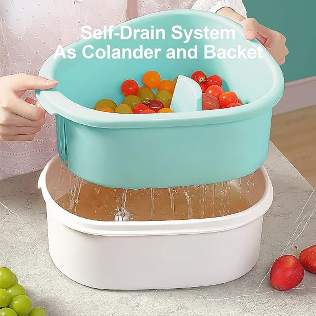 Fruit & Vegetable Rinse Bowl with Strainer and Drain Basket