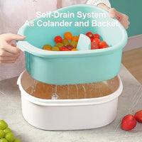 Fruit & Vegetable Rinse Bowl with Strainer and Drain Basket