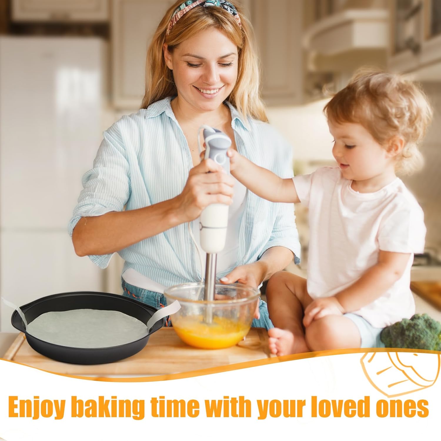 Round cake pans with parchment liners