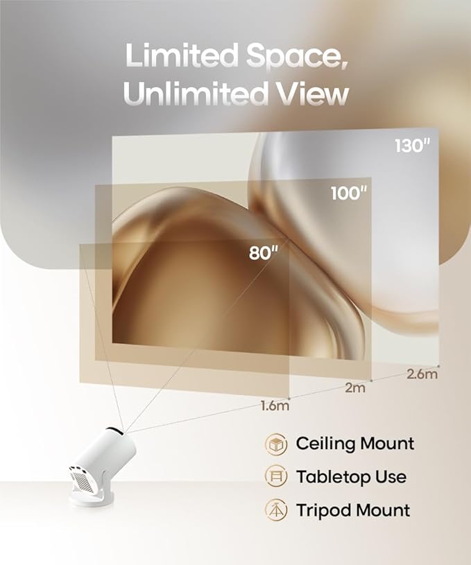smart projector displaying movie on large screen HD