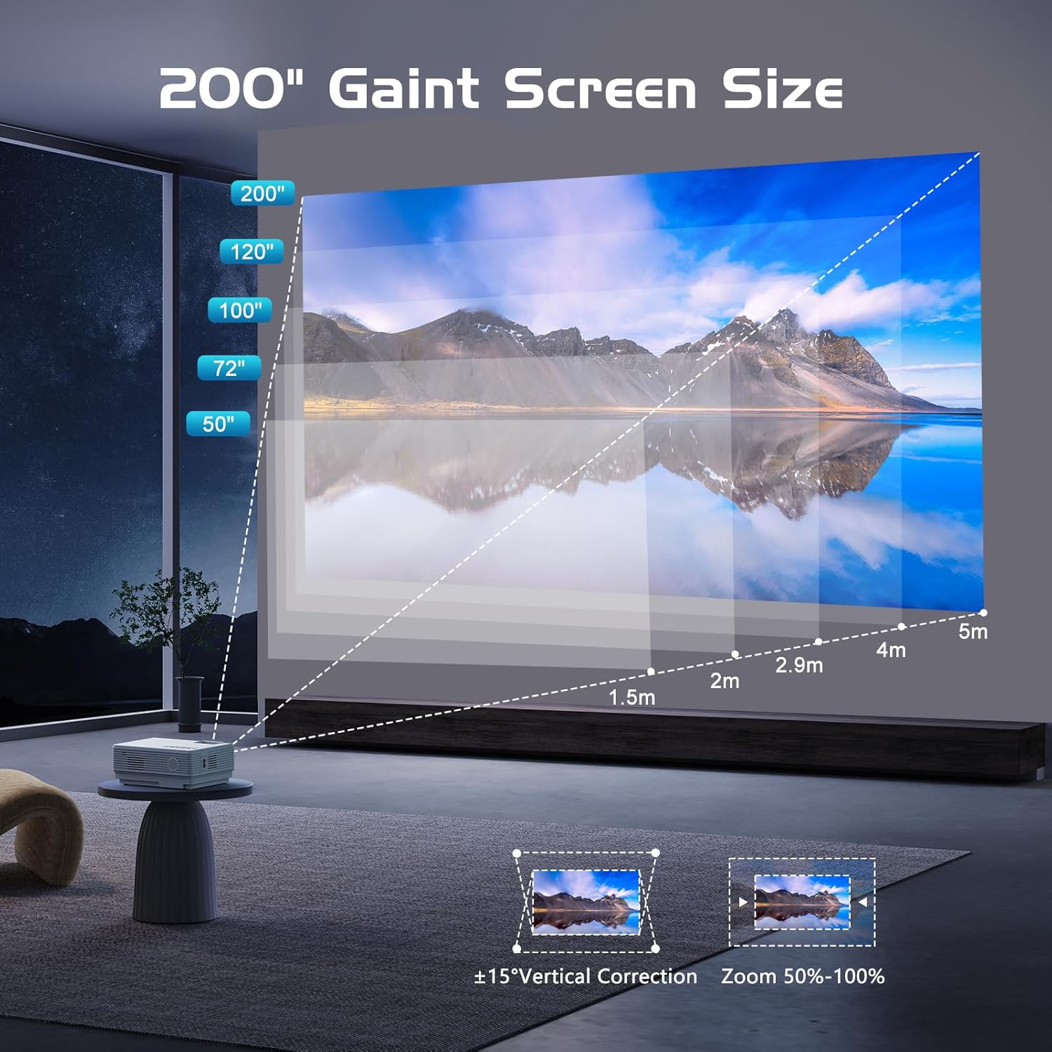mini projector with screen indoor home theater setup