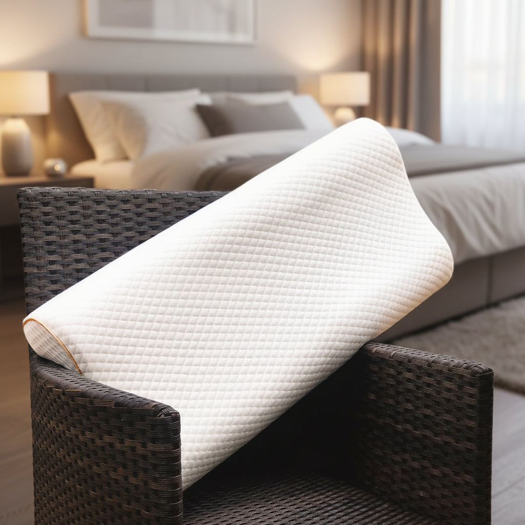 Queen size contour bed pillow with curved memory foam design