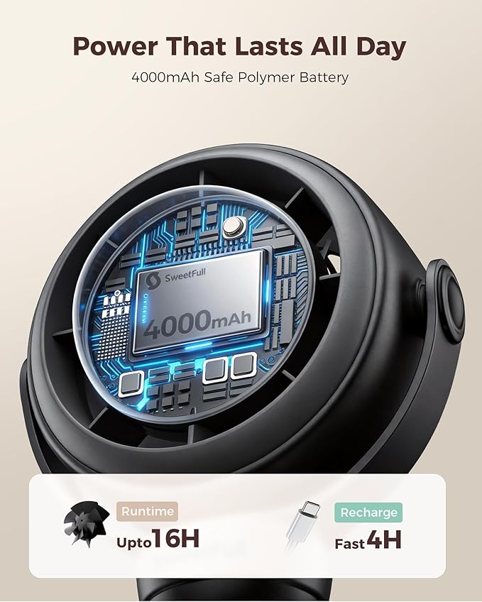 Quiet baby fan for stroller, adjustable 360° head for optimal airflow.