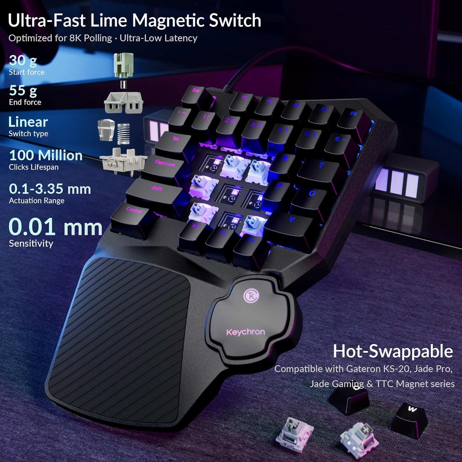 RGB backlit compact gaming keypad with modern key design