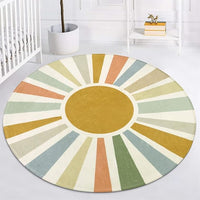 Large rainbow round rug placed in kids bedroom
