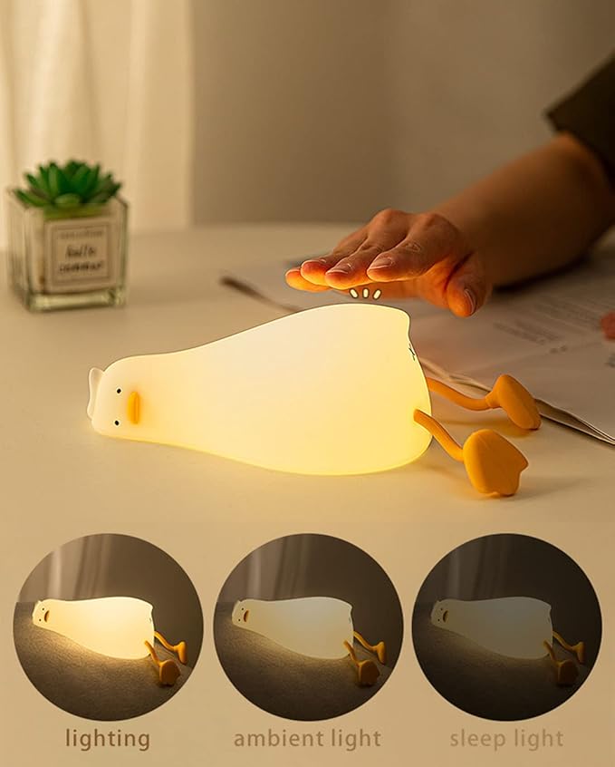 Rechargeable duck night light, touch control LED lamp for bedside and nursery.