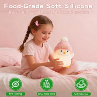 Rechargeable penguin night light, soft silicone baby lamp with gentle glow.