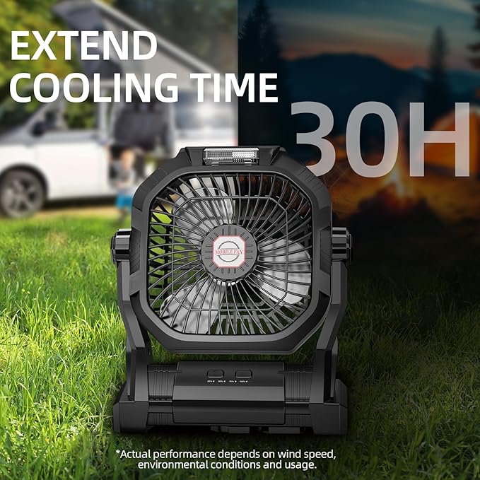Camping Essentials Fan with LED Light Battery Powered Portable Fan for Tent Car Travel