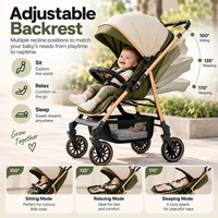 Reclining baby pushchair with integrated safety harness and comfortable padded seating