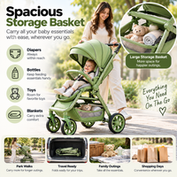 Reclining-style baby pushchair with padded seat, integrated harness and protective bumper bar