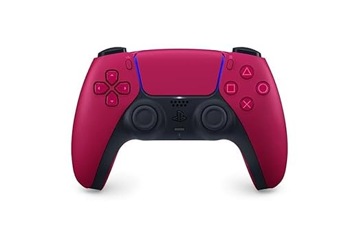 wireless red gaming controller with dual analog sticks and touchpad