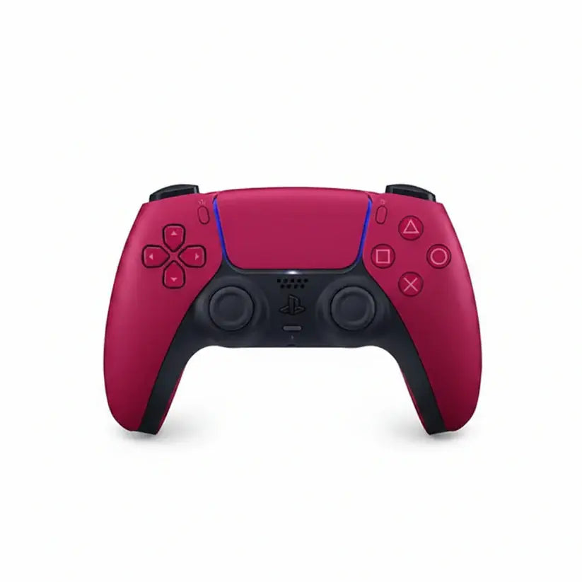 wireless red gaming controller with dual analog sticks and touchpad