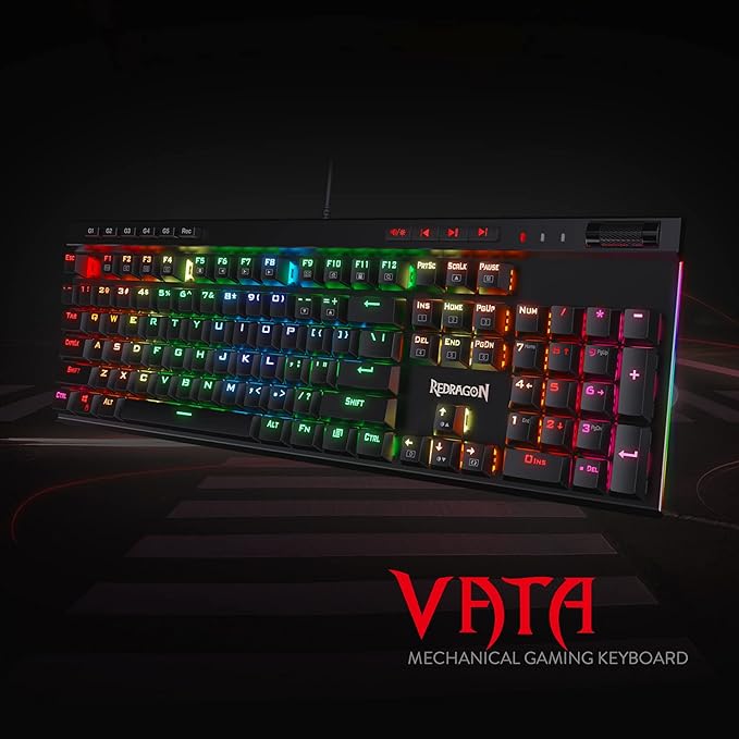 Redragon K580 VATA gaming keyboard front view with RGB lighting